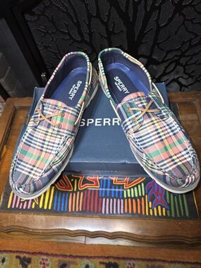 Sperry Leeward 2-Eye Plaid Boat Shoes Mens 16 Casual Canvas Deck Shoes NIB